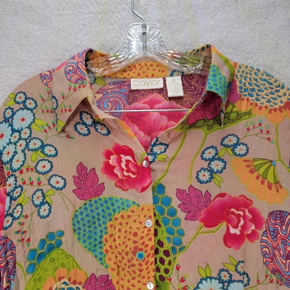 Y2K Caviar Mother of Pearl Floral Collar Maximalist Ruffle Sleeve Button Blouse - Picture 2 of 12